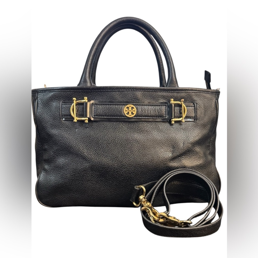 Tory Burch Black Leather Satchel with Gold Hardware